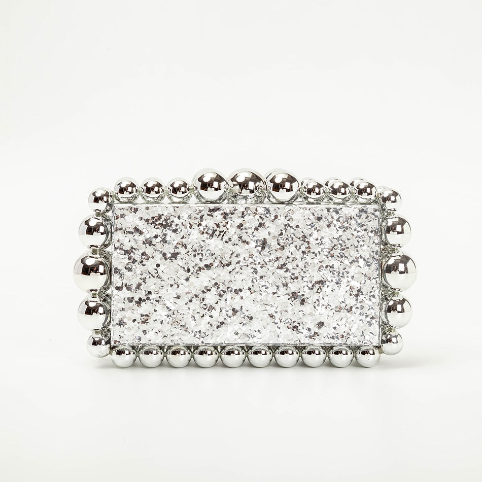 Gold Foil Beaded Acrylic Evening Clutch eprolo