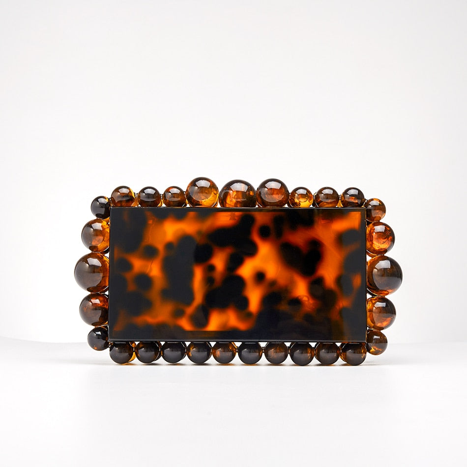 Gold Foil Beaded Acrylic Evening Clutch eprolo