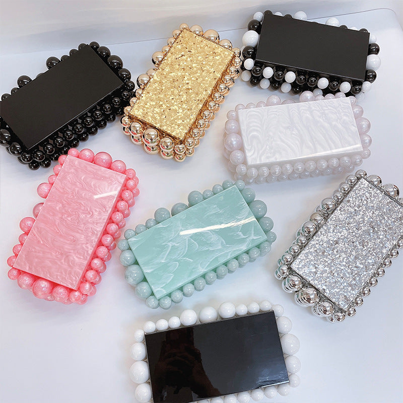 Gold Foil Beaded Acrylic Evening Clutch eprolo
