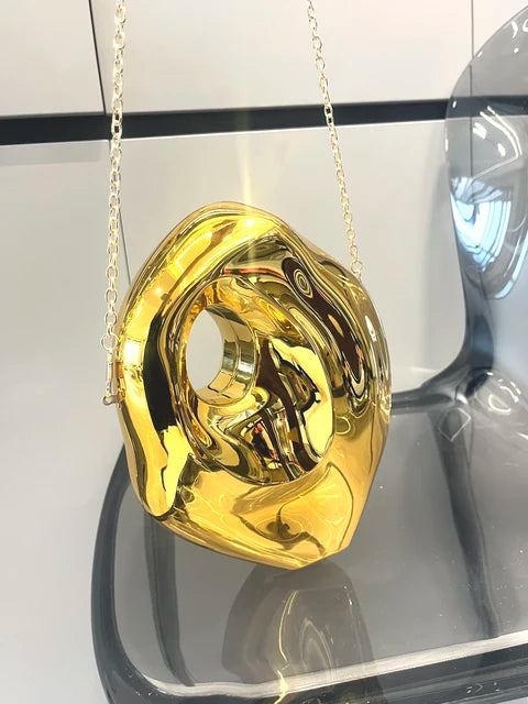 Golden Evening bag Purses and handbag luxury Designer shoulder bags funny shape Party Wedding Acrylic Shiny Clutch purse eprolo