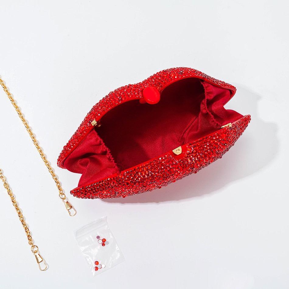 Mouth Shaped Rhinestone Evening Clutch Bags Wedding Women Novelty Crystal Dinner Dress Purses designer Ladies Chain Handbag eprolo
