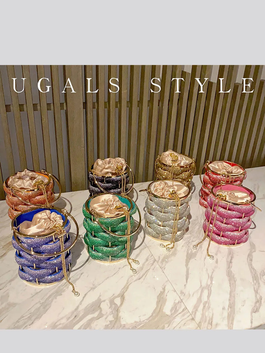 Woven Rhinestone Bucket Bag eprolo