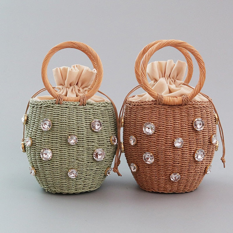 Handmade Rhinestone Crystal Straw Travel Bag eprolo