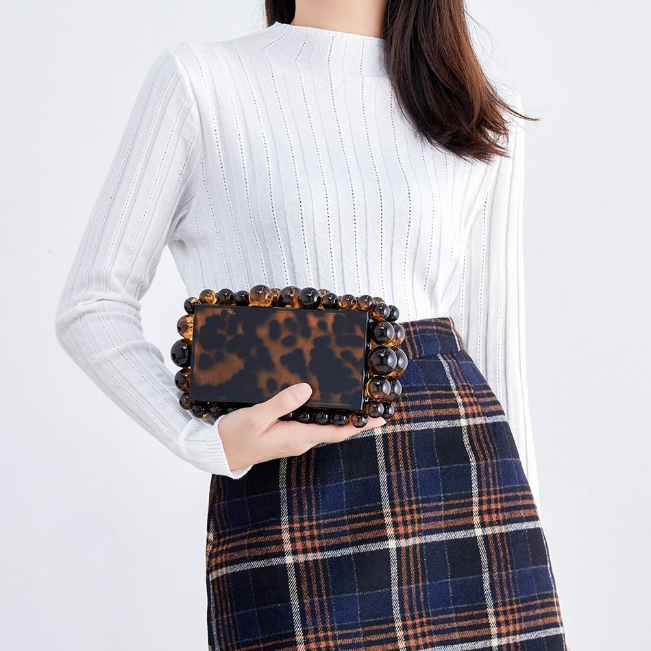 Gold Foil Beaded Acrylic Evening Clutch eprolo