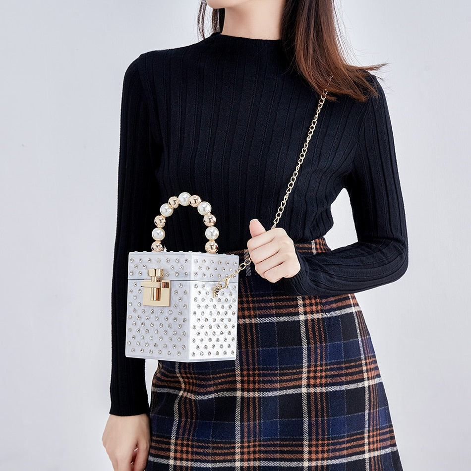 Pearl Beaded Acrylic Box Clutch eprolo