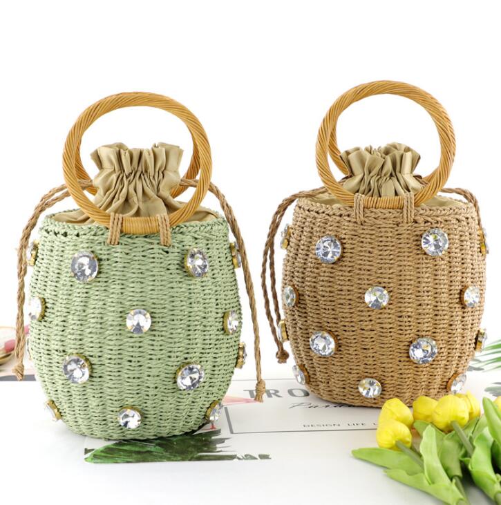 Handmade Rhinestone Crystal Straw Travel Bag eprolo