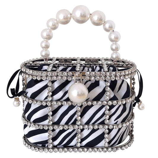 Leopard Zebra Pattern Diamonds Basket Evening Clutch Bags Women Luxury Purses Preal Beaded Metallic Handbags Ladies Wedding Bag eprolo