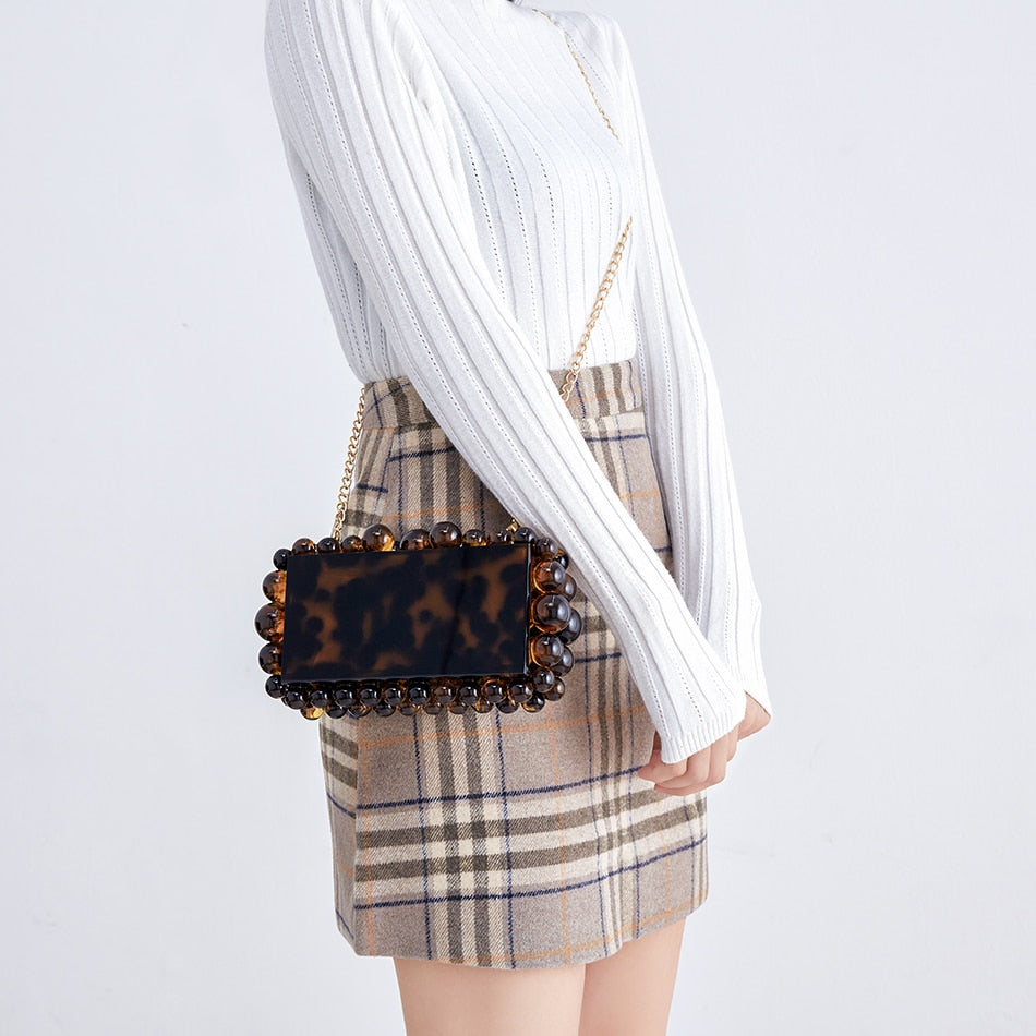 Gold Foil Beaded Acrylic Evening Clutch eprolo