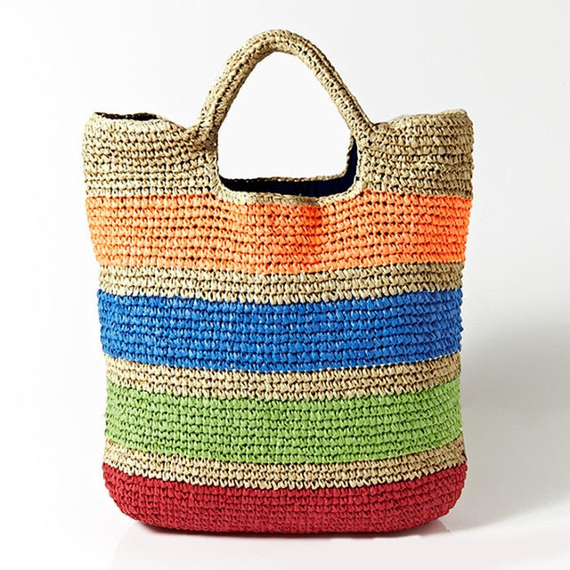 Crochet Colorful Straw Beach Tote eprolo