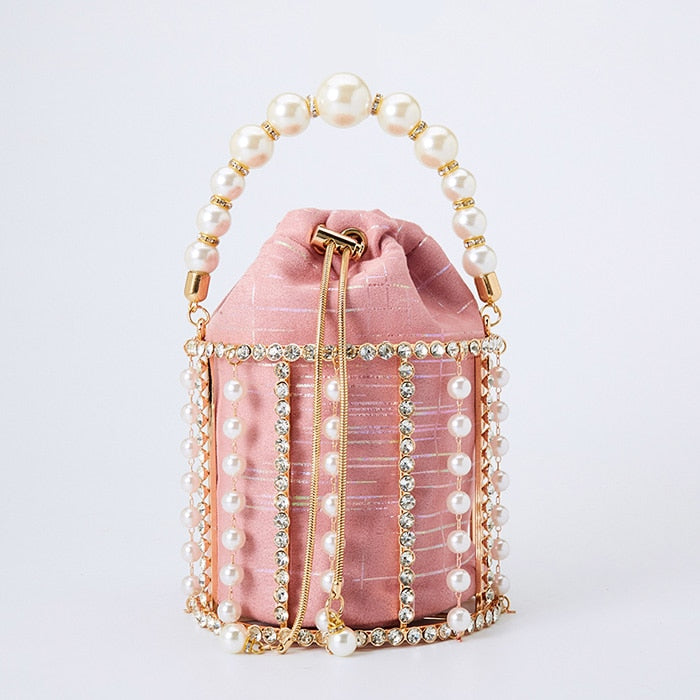 Rhinestone Pearl Beaded Bucket Clutch eprolo