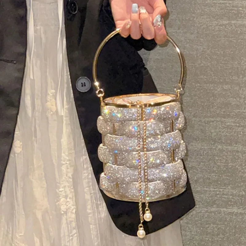 Woven Rhinestone Bucket Bag eprolo