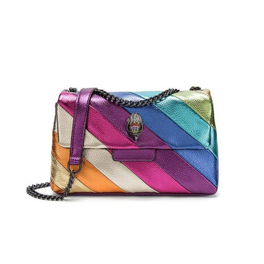 Rainbow Eagle Head Handbags Cross Body Bag 26cm Medium Raibow Bird Head Patchwork Shouler Bags Chain Small Flap Purse eprolo