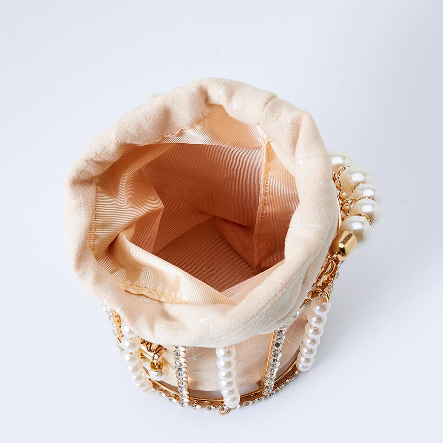 Rhinestone Pearl Beaded Bucket Clutch eprolo