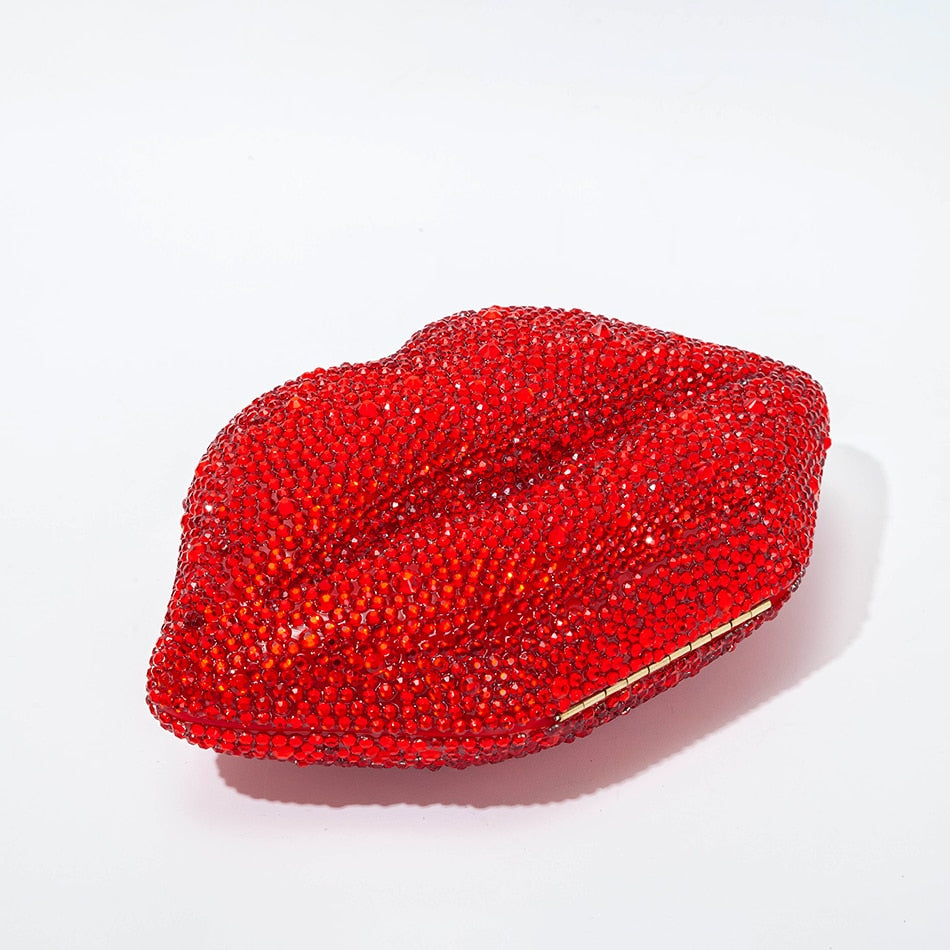Mouth Shaped Rhinestone Evening Clutch Bags Wedding Women Novelty Crystal Dinner Dress Purses designer Ladies Chain Handbag eprolo
