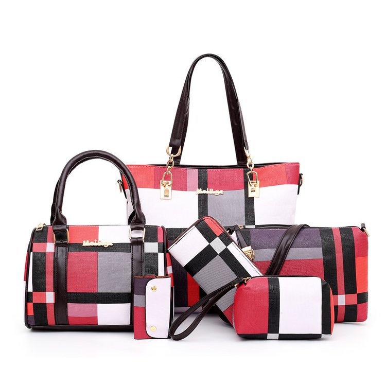 Plaid Six-Piece Tote Bag Set Classy’s