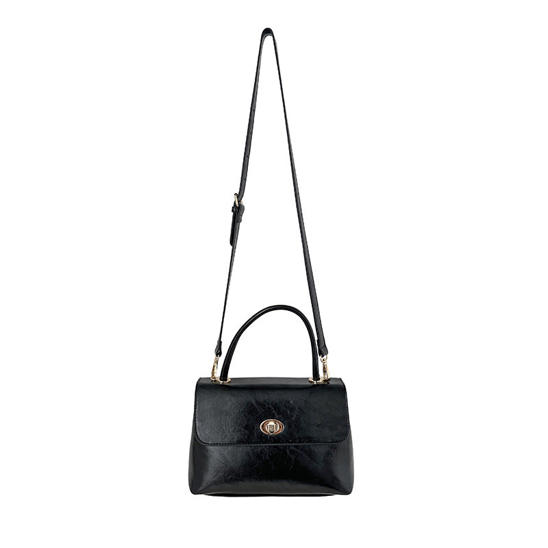 Retro handbags, fashionable niche design, versatile messenger bag, waxed leather, stylish flip-top hand-held small square bag Classy’s