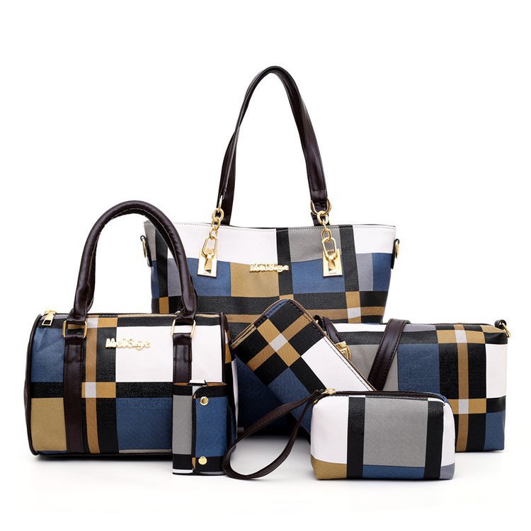 Plaid Six-Piece Tote Bag Set Classy’s