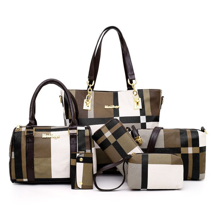 Plaid Six-Piece Tote Bag Set Classy’s
