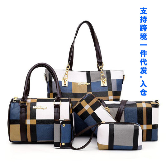 Plaid Six-Piece Tote Bag Set Classy’s