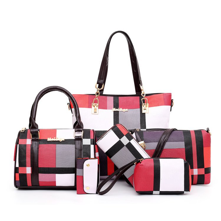Plaid Six-Piece Tote Bag Set Classy’s