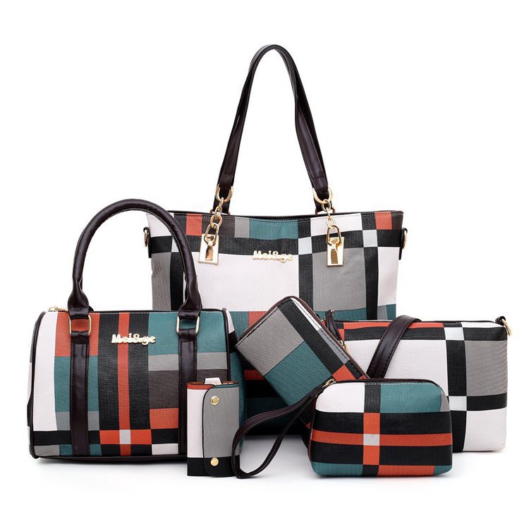Plaid Six-Piece Tote Bag Set Classy’s