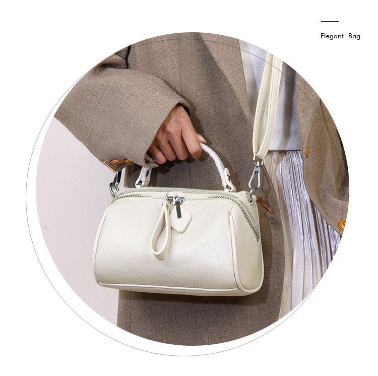 Genuine leather women's bag, Boston bag, commuter handbag, top layer cowhide crossbody bag, versatile Hypersku
