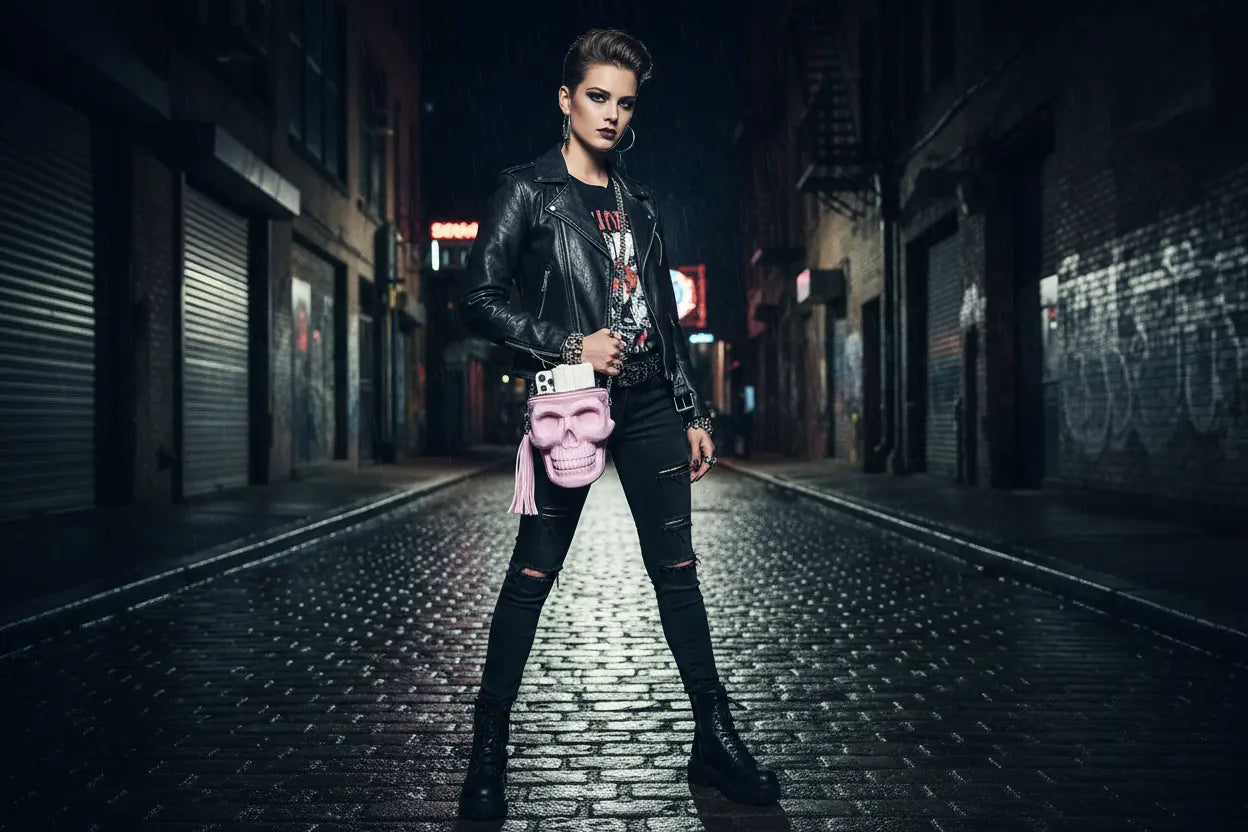3D Skull Pink Suede Crossbody Bag Rossie Viren