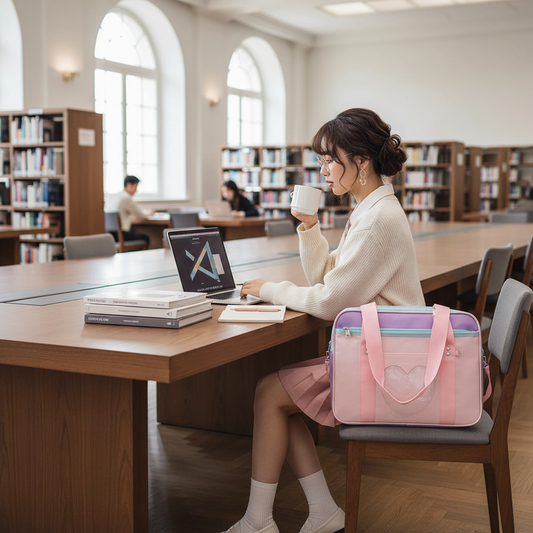 Japanese Preppy Pink Canvas School Tote Lifestyle