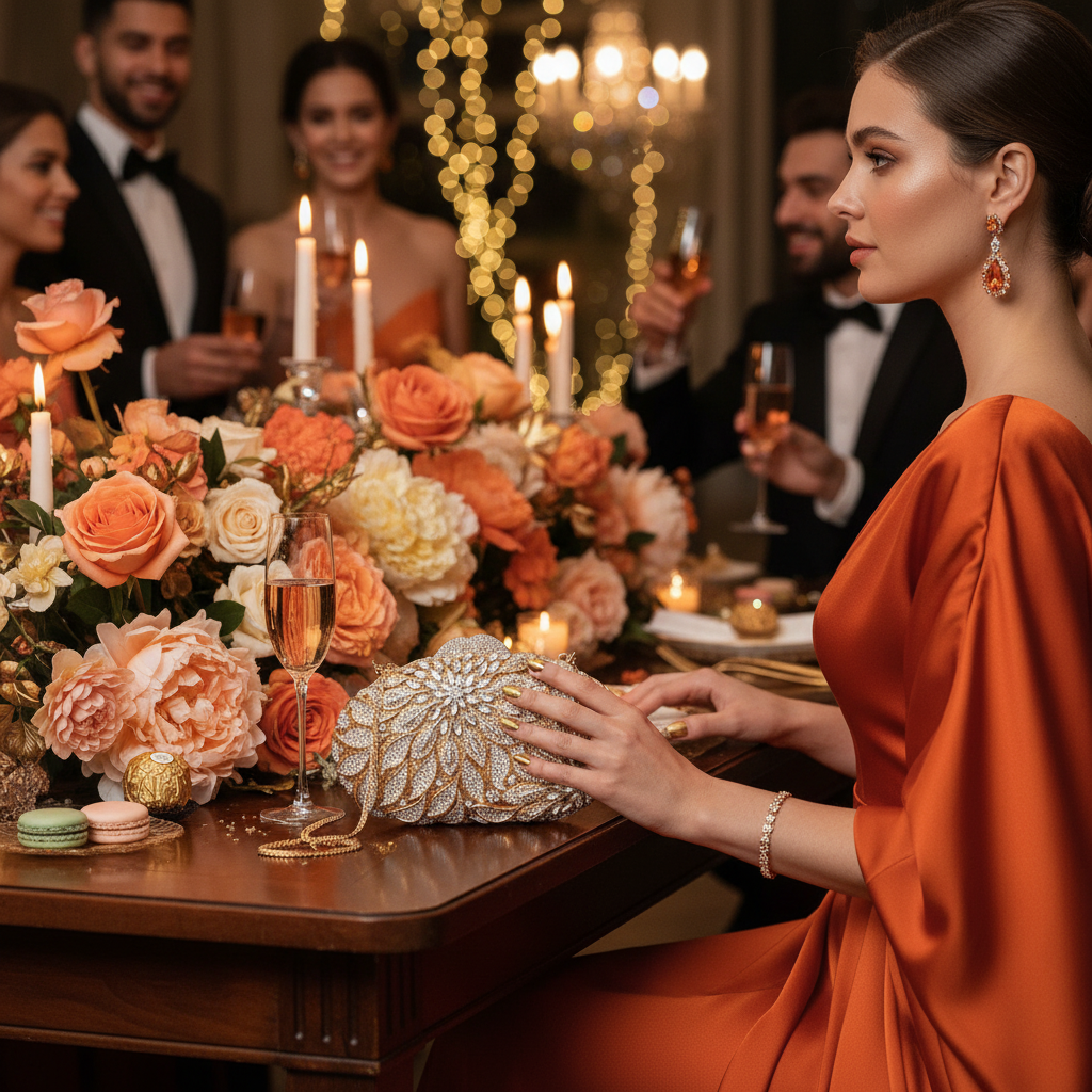 Orange Diamond Crystal Wedding Clutch Lifestyle