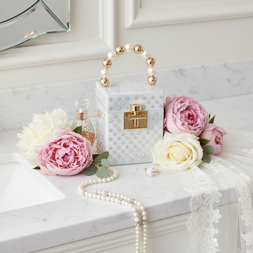Pearl Beaded Acrylic Box Clutch Lifestyle