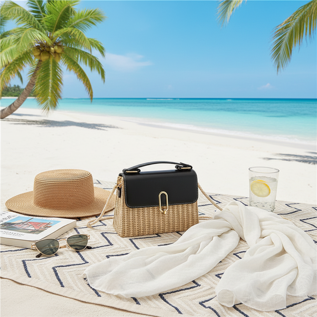 Rattan Woven Crossbody Straw Bag Lifestyle