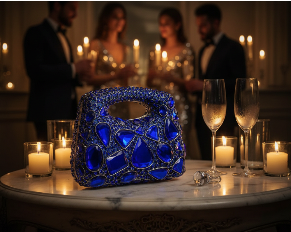 Silver Blue Crystal Evening Clutch Lifestyle