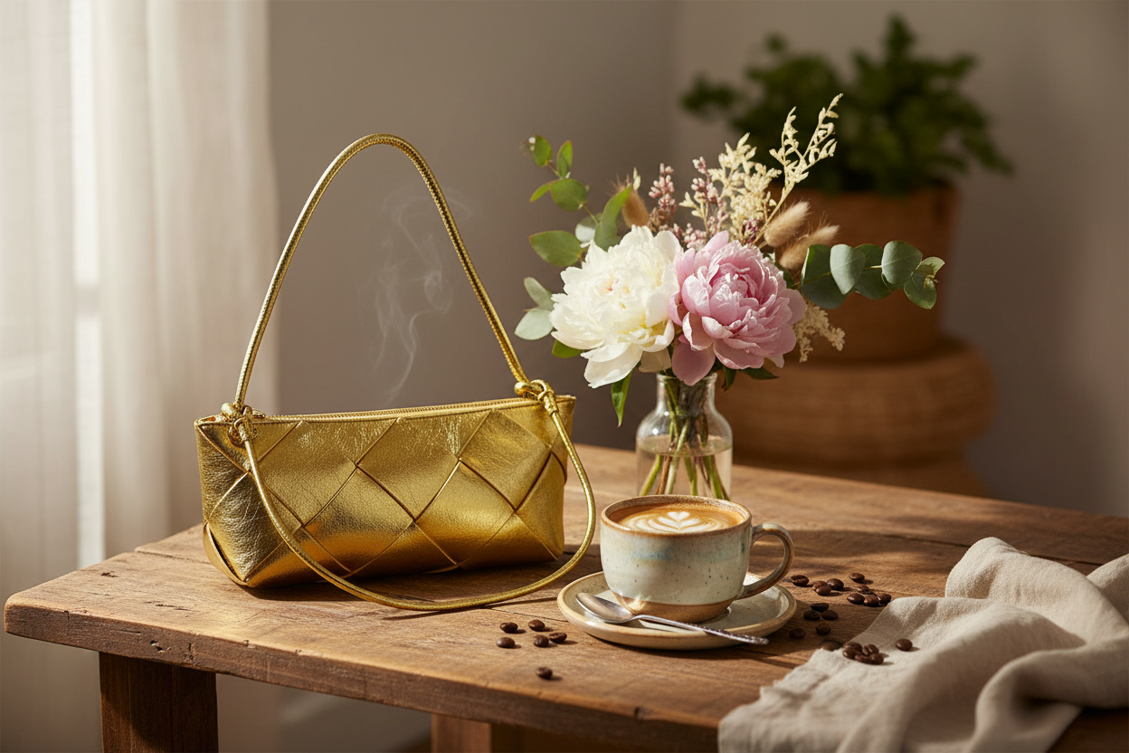 Woven Crossbody Cafe Scene