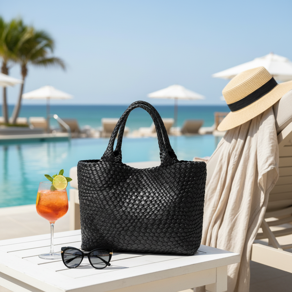 Woven Vegan Leather Beach Tote